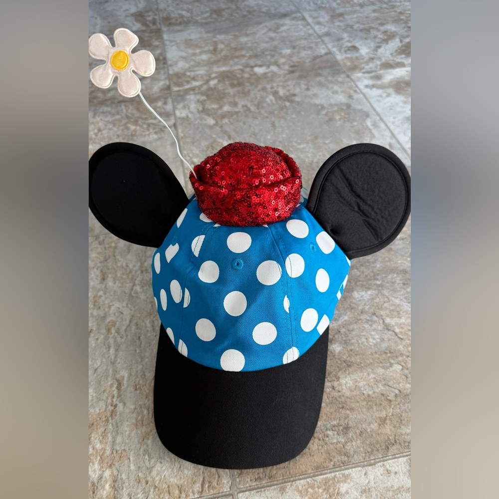 Disney Parks Baseball Cap Minnie Mouse Ears With Flower Hat